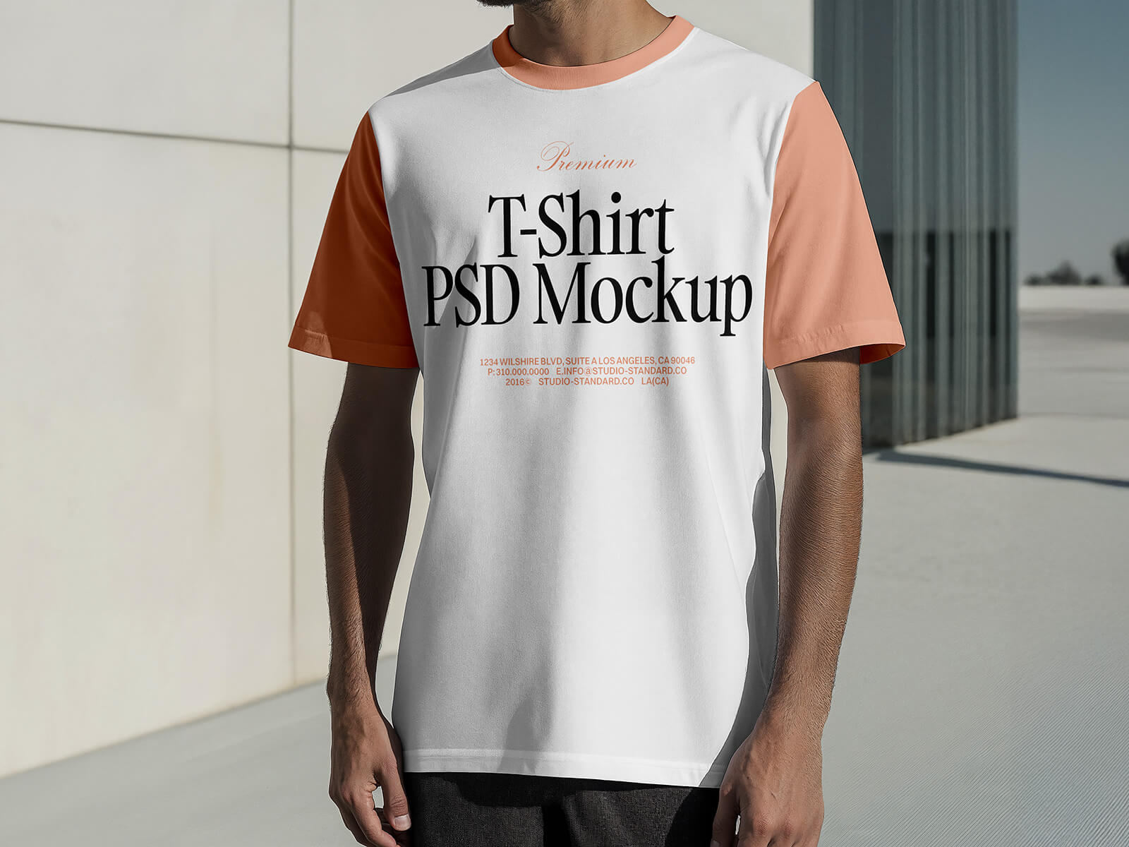 Free Man Wearing Short Sleeves T-Shirt Mockup PSD