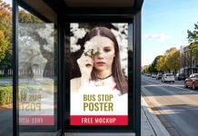 Free Outdoor Advertising Bus Stop Poster Mockup PSD