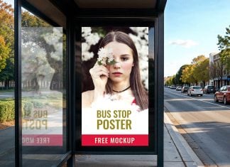 Free Outdoor Advertising Bus Stop Poster Mockup PSD