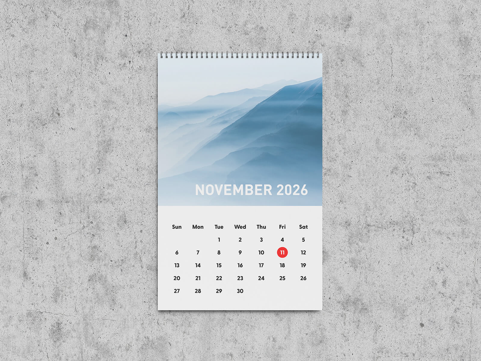 Free Portrait Wall Calendar Mockup 2026