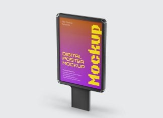 Free Perspective View Mupi Digital Poster Mockup PSD