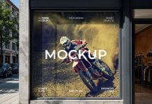 Free Square Storefront Full Window Poster Mockup PSD