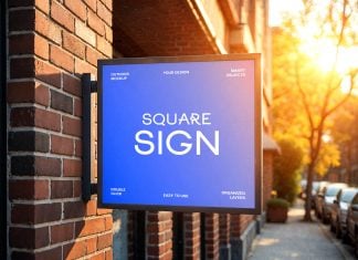 Free Square Street Sign Mockup PSD