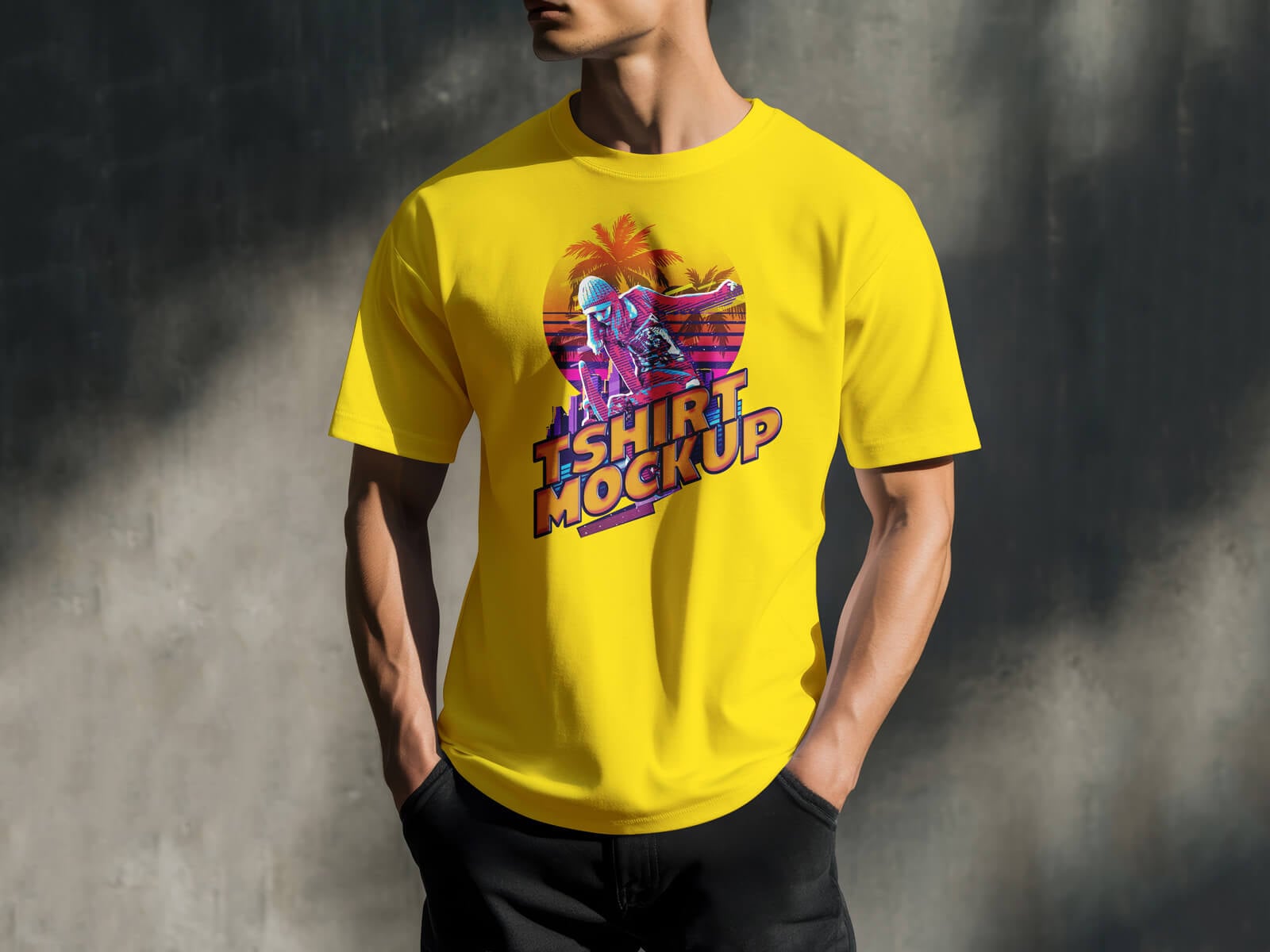 Free Man Wearing Short Sleeves T-Shirt Mockup PSD