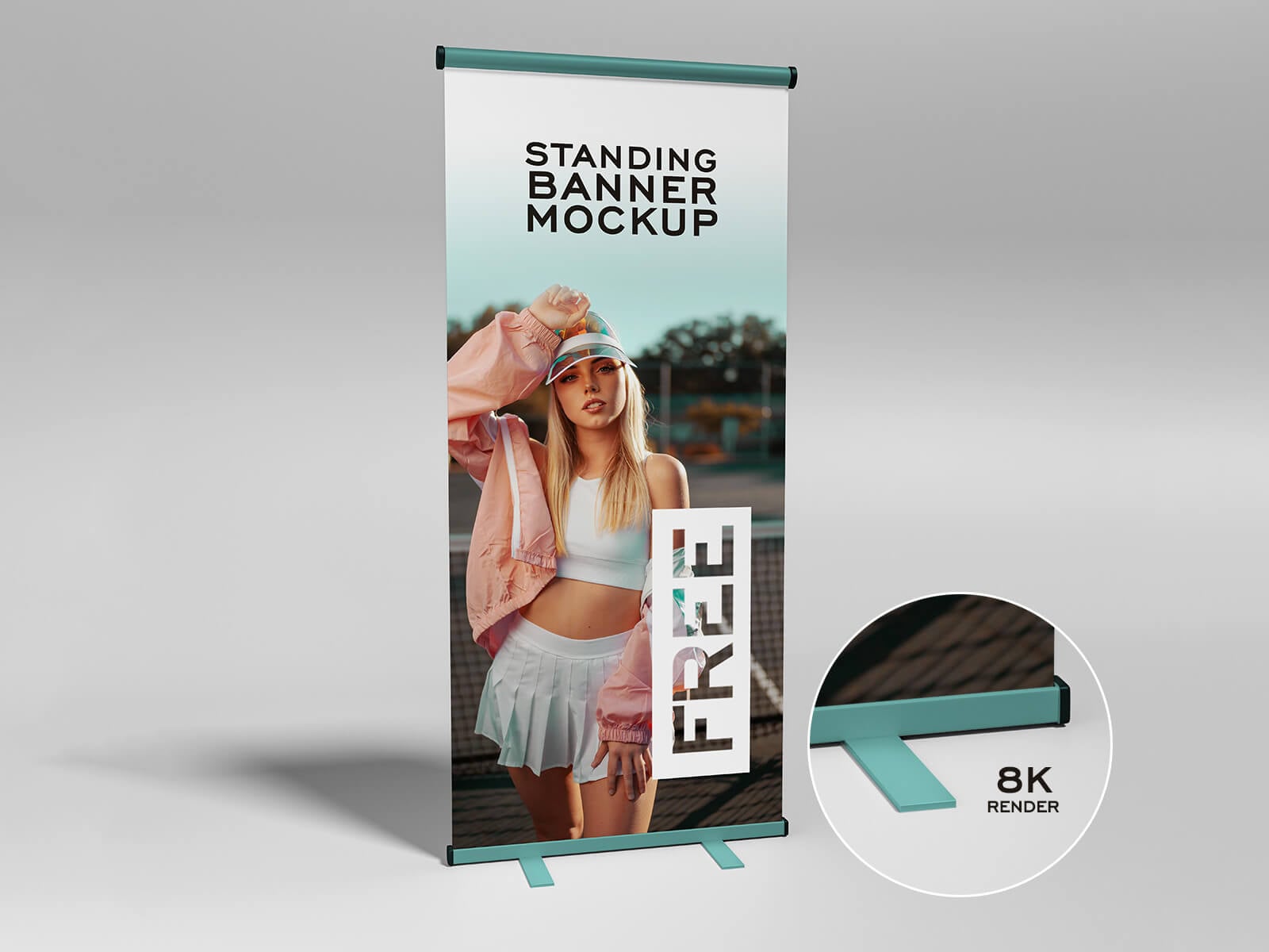 Free 8K Roll-Up Standing Banner Mockup PSD