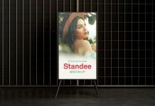 Free 9:16 Glowing Screen Standee Mockup PSD