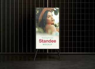 Free 9:16 Glowing Screen Standee Mockup PSD