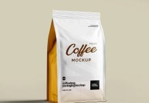 Free Coffee Bag Standing Pouch Mockup PSD