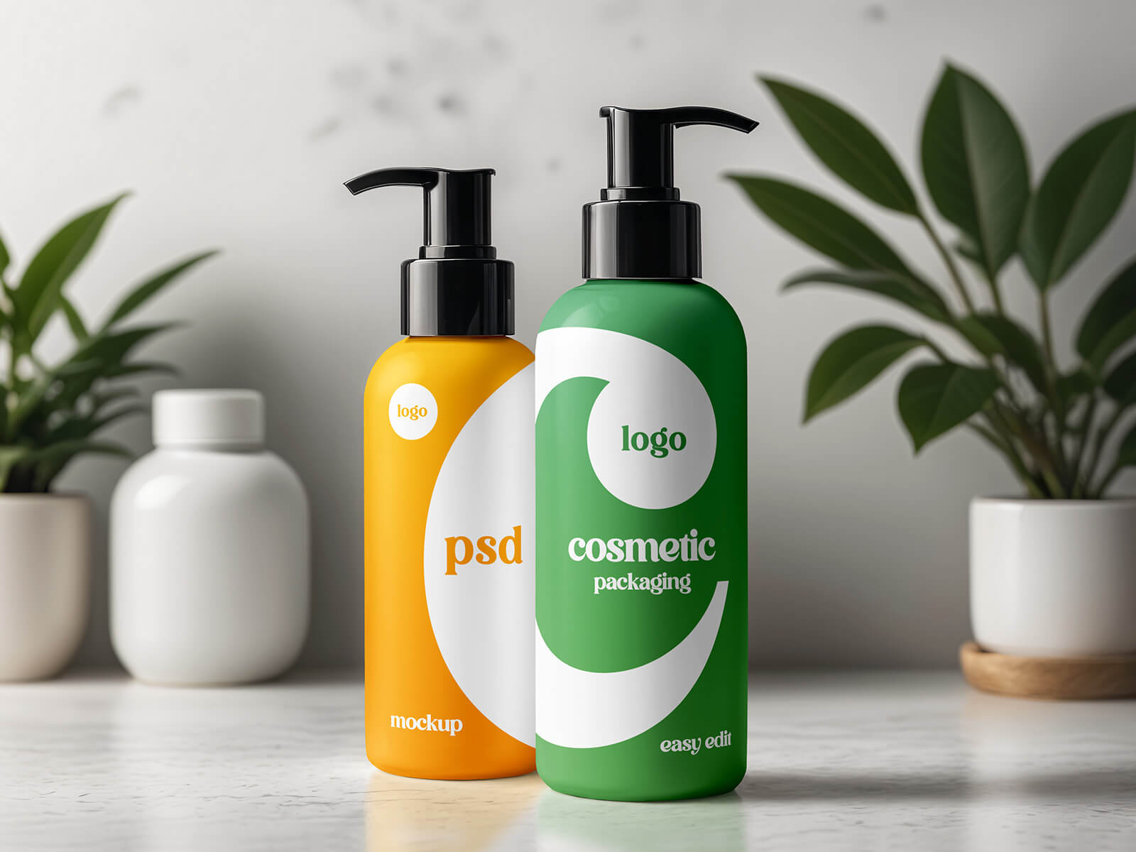 Free Cosmetic Pump Dispenser Product Bottle Mockup PSD
