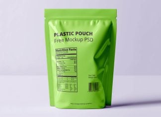 Free Glossy Plastic Standing Pouch Mockup PSD