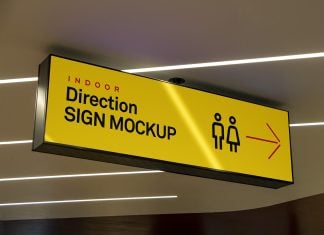 Free Indoor Overhead/Ceiling Mount Direction Sign Mockup PSD