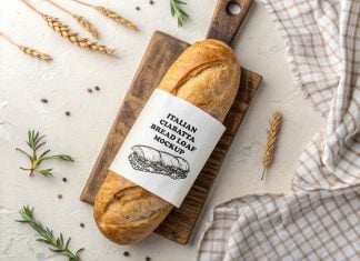 Free Italian Ciabatta Baguette Bread Label Mockup PSD