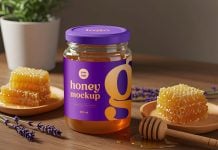 Free Pure Honey Jar Mockup PSD