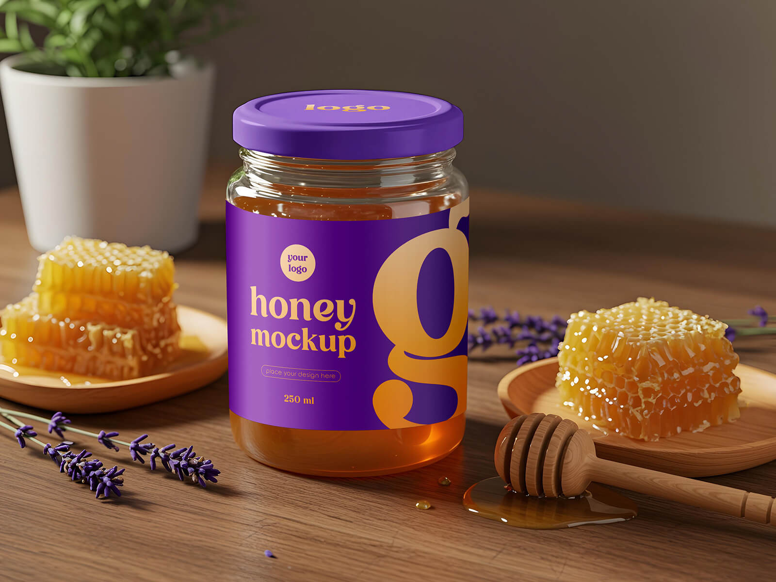 Free Pure Honey Jar Mockup PSD