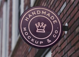 Free Round Shop Sign Mockup PSD