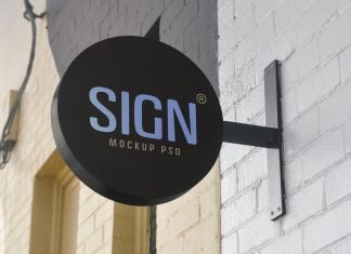 Free Wall-Mounted Round Shop Sign Mockup PSD