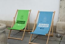 Free Wooden Folding Beach Sling Chairs Mockup PSD