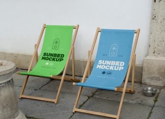 Free Wooden Folding Beach Sling Chairs Mockup PSD