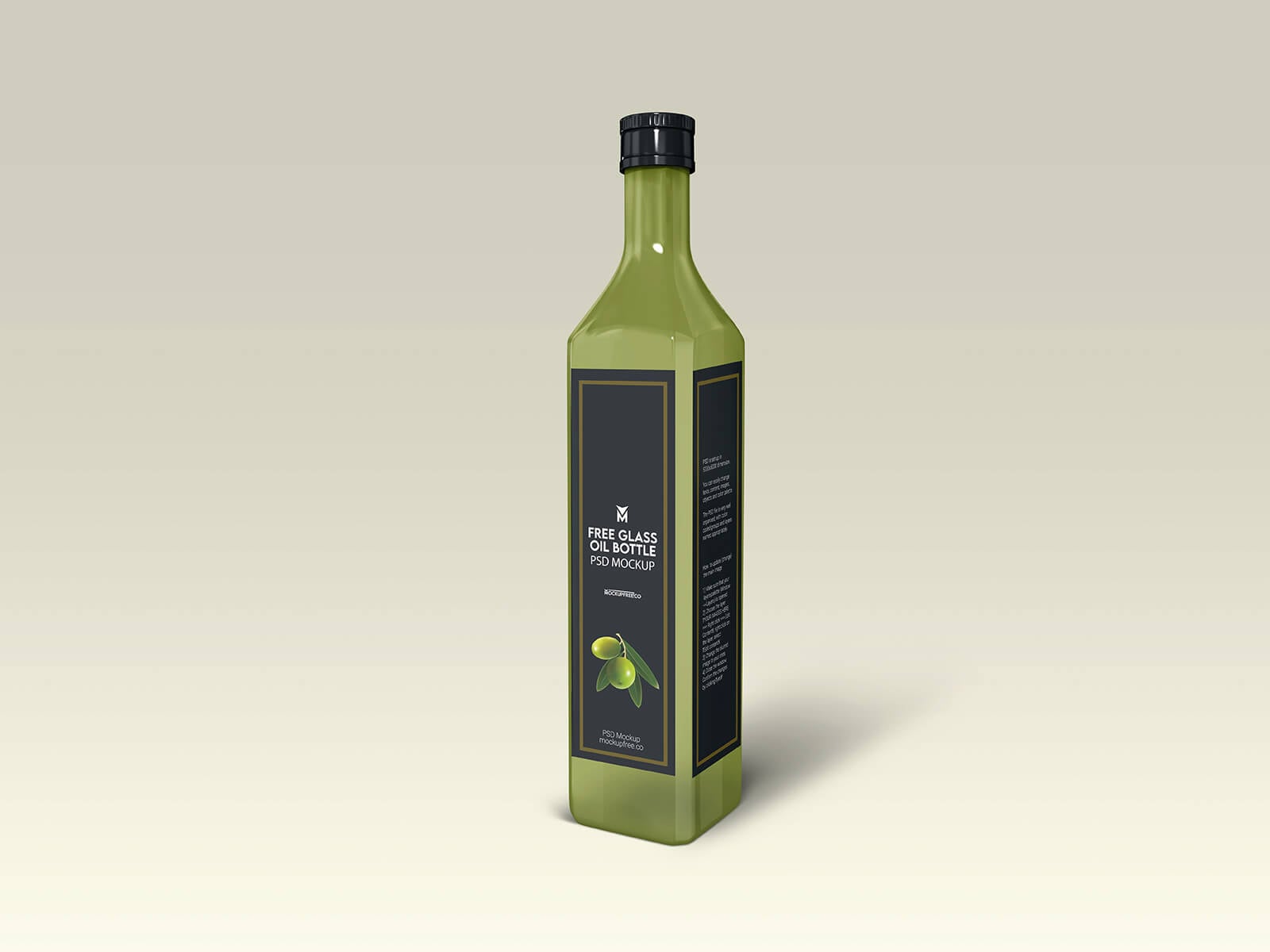 Free Tall Glass Olive Cooking Oil Bottle Mockup PSD