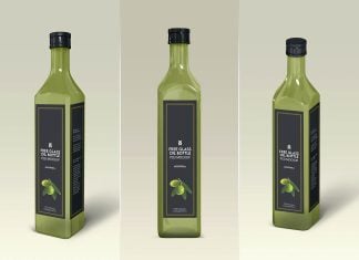Free Tall Glass Olive Cooking Oil Bottle Mockup PSD