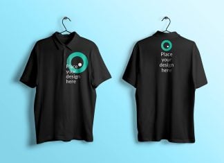 Free Front & Back Polo Black T-Shirt Mockup PSD