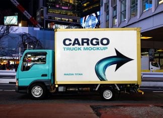 Free Mazda Titan Cargo Transportation Truck Mockup PSD