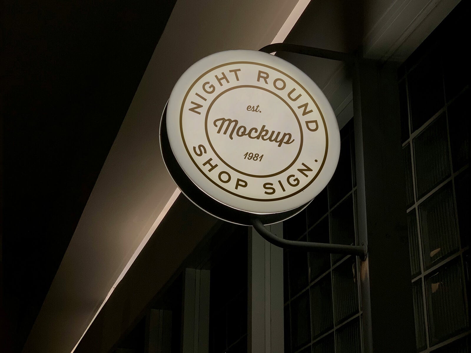 Free Night Round Shop Sign Mockup PSD