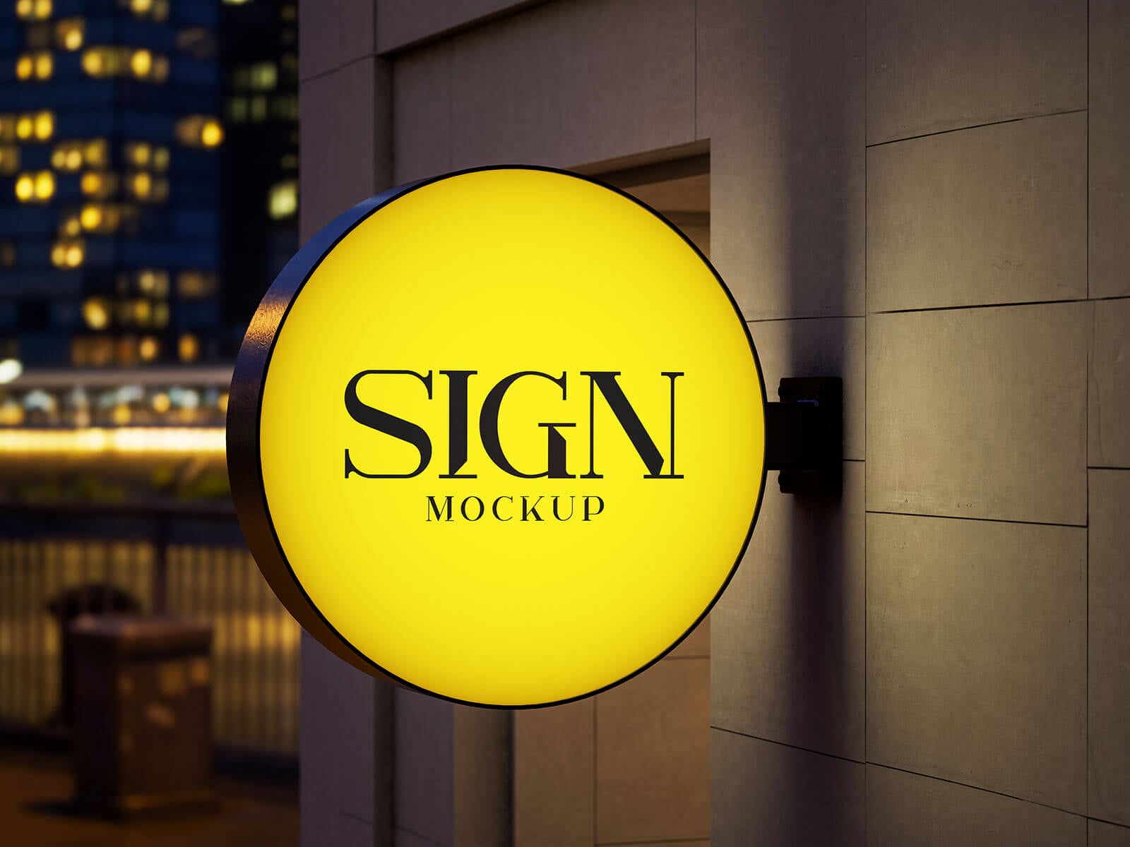 Free Night Round Sign Mockup PSD Set