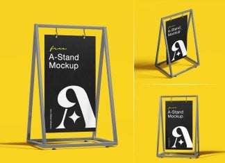 3 Free Metal Pedestrian A-Stand Display Sign Mockup PSD Files