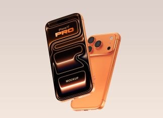 Free Floating Orange iPhone 17 Pro Mockup PSD