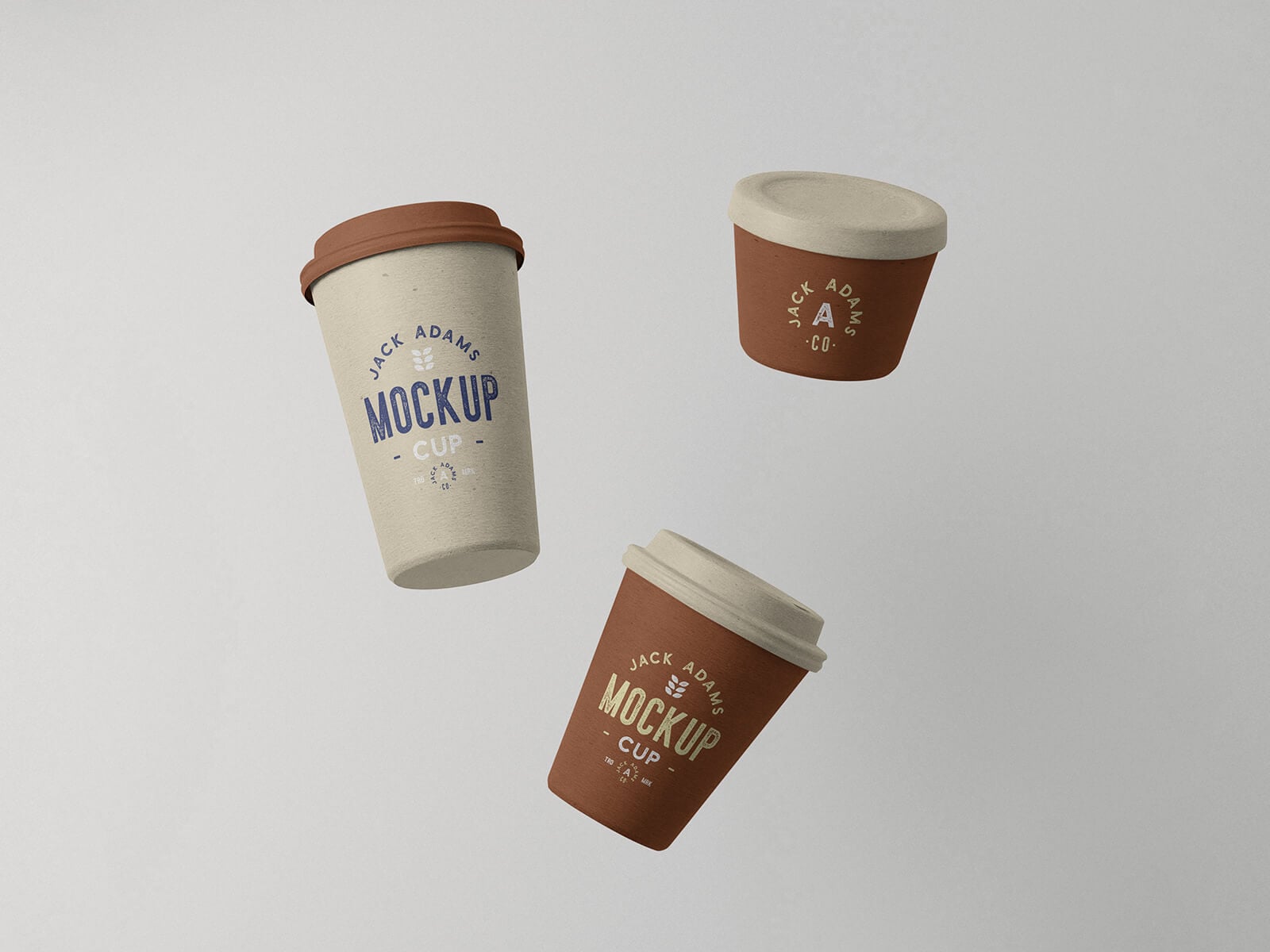 Free Floating Three Paper Coffee Cup Mockup PSD
