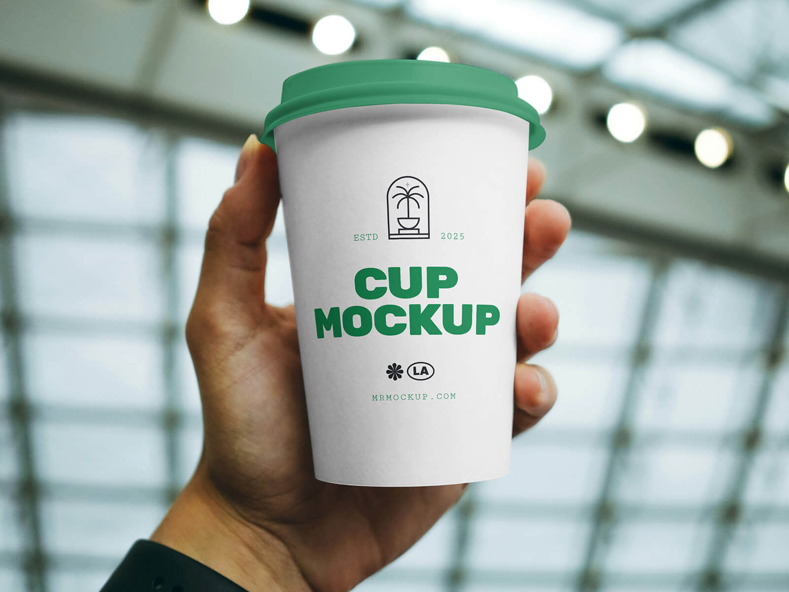 Free Hand Holding Coffee Cup Mockup PSD