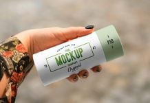 Free Hand-Holding Small Paper Tube Packaging Mockup PSD