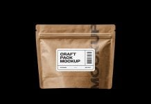 Free Kraft Paper Short Standing Pouch Mockup PSD