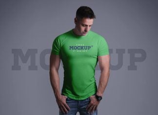 Free Male Model Skin Tight T-shirt Mockup PSD