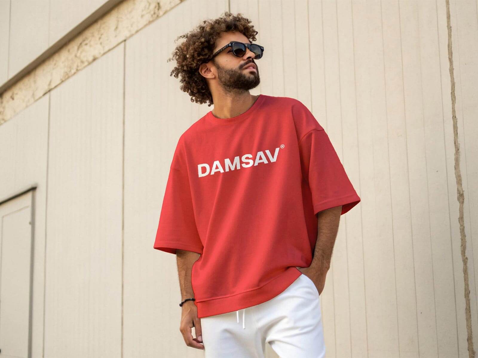 Free Male Model Wearing Oversized T-Shirt Mockup PSD