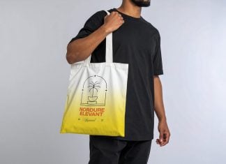 Free Model Caring Tote Bag Mockup PSD