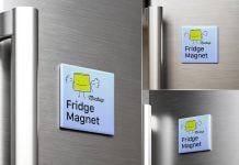 Free Square Fridge Magnet Mockup PSD