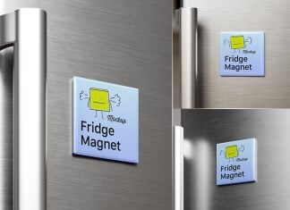 Free Square Fridge Magnet Mockup PSD
