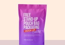 Free Stand-Up Food Pouch Bag Mockup PSD