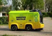 Free Urban Robotic Street Cleaning Sweeper Truck Mockup PSD