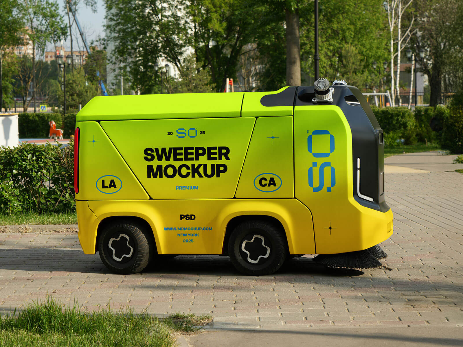 Free Urban Robotic Street Cleaning Sweeper Truck Mockup PSD 