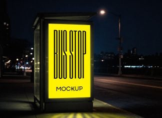 Free Vertical Poster Bus Stop Mockup PSD