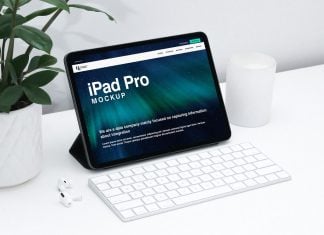 Free White Workspace iPad Pro Mockup PSD