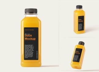 Free Clear Orange Juice Bottle Mockup PSD Set
