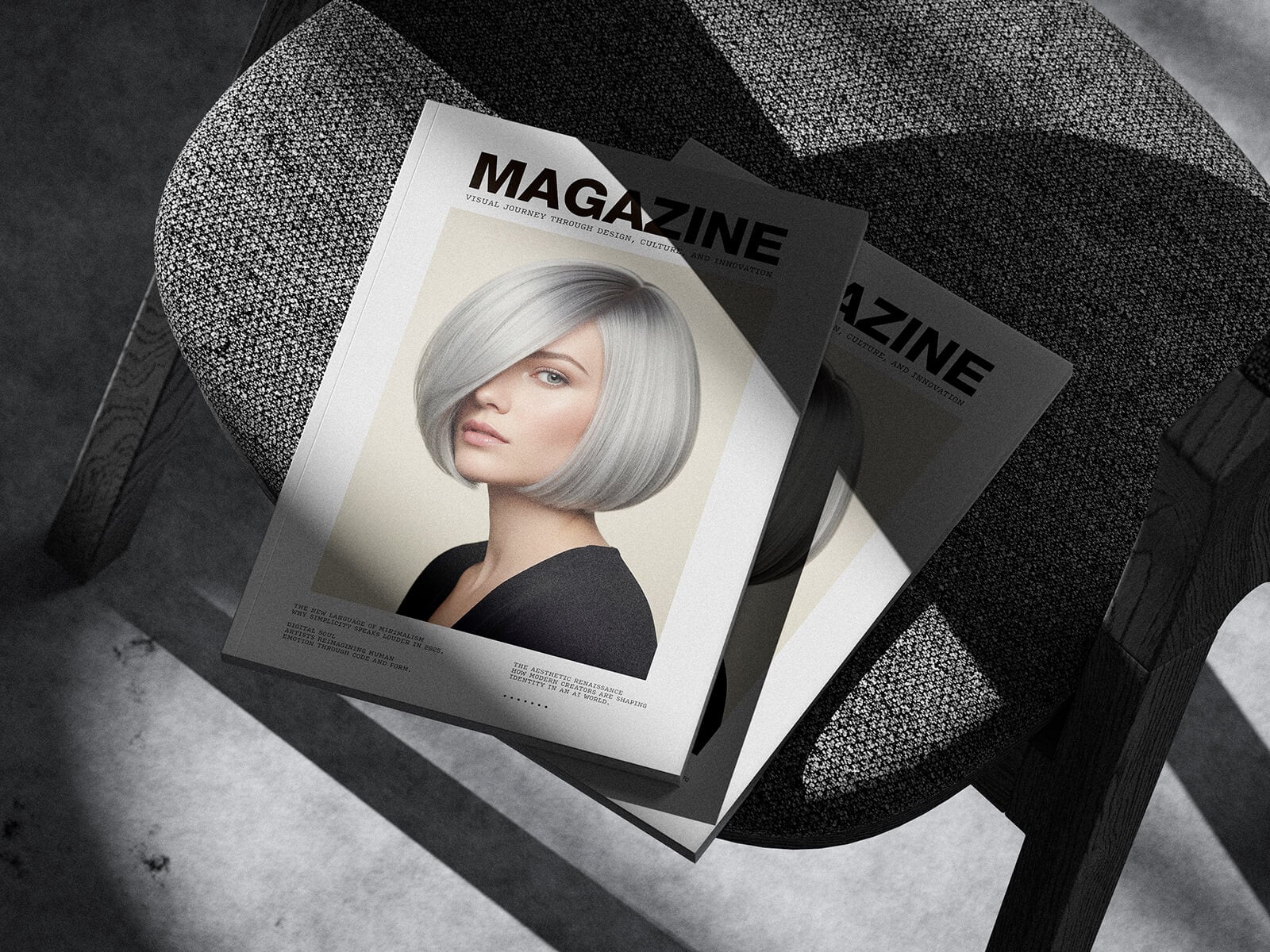 Free A4 Magazine On Chair Cover Mockup PSD 