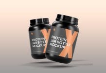 Free Black Protein Whey Powder Jar Mockup PSD