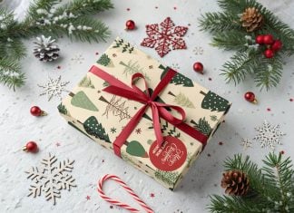 Free Christmas Gift Box Mockup PSD