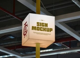 Free Cube Pole Sign Mockup PSD