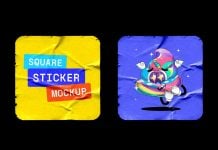 Free Glued & Worn Rounded Square Sticker Mockup PSD